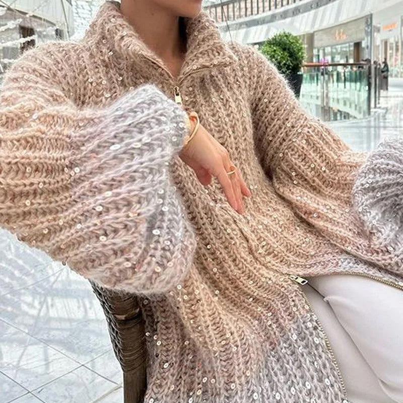Sweter dzianinowy z jednolitymi cekinami